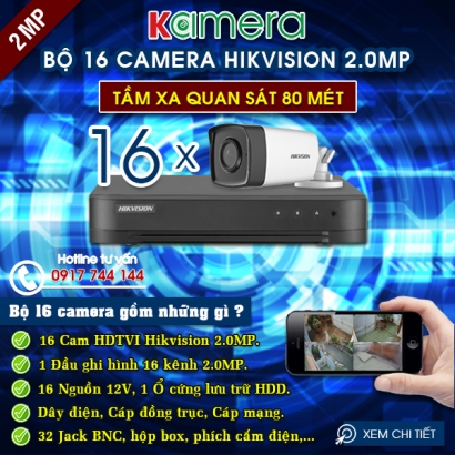 TRỌN BỘ 16 CAMERA HIKVISION 2.0MP (IR 80M) TRỌN BỘ 16 CAMERA HIKVISION 2.0MP (IR 80M)