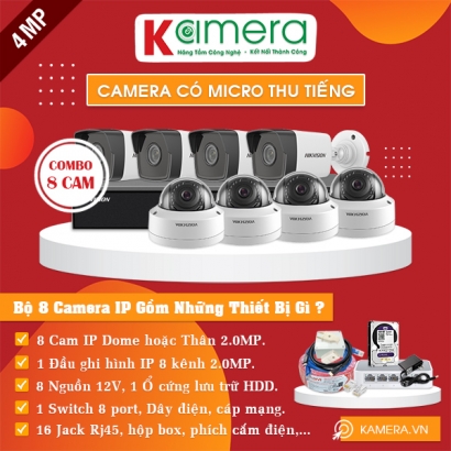 TRỌN BỘ 8 CAMERA IP HIKVISION 4MP